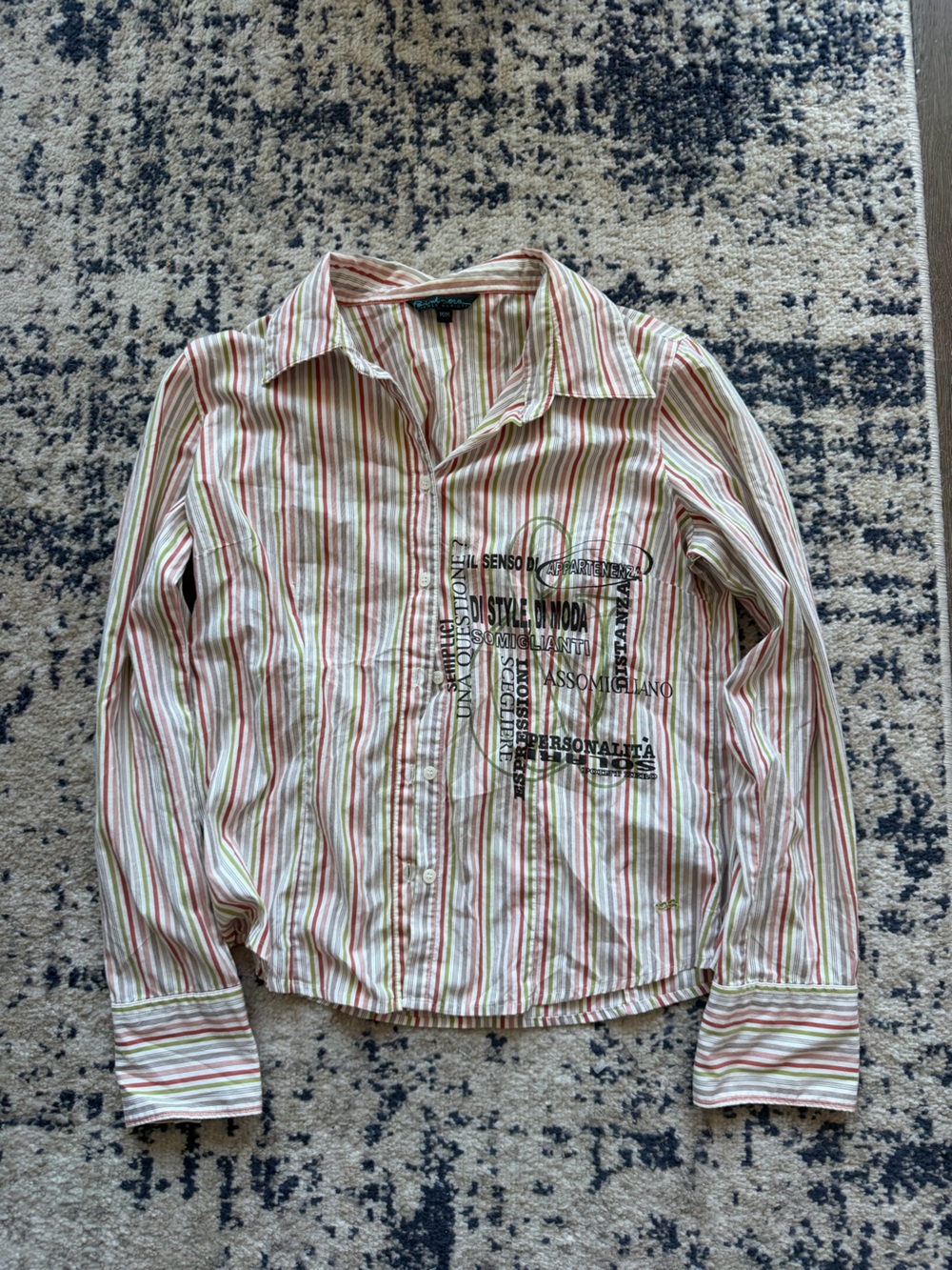 Point Zero Striped Button-Down Shirt in White, Pink & Green